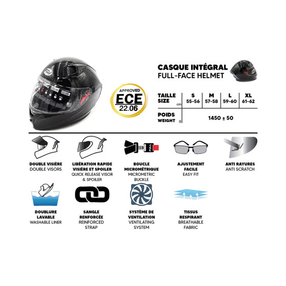 Casque intégral FRV noir (taille S à XL) pour trottinette électrique