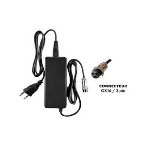 Chargeur 36V ➡️ 42V / 2A (connecteur GX16-3p) pour trottinette électrique