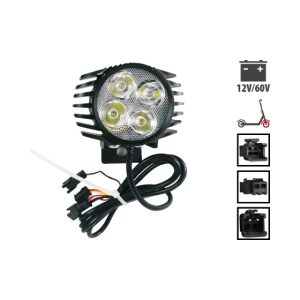 Lampe LED et klaxon avant noir pour trottinette électrique