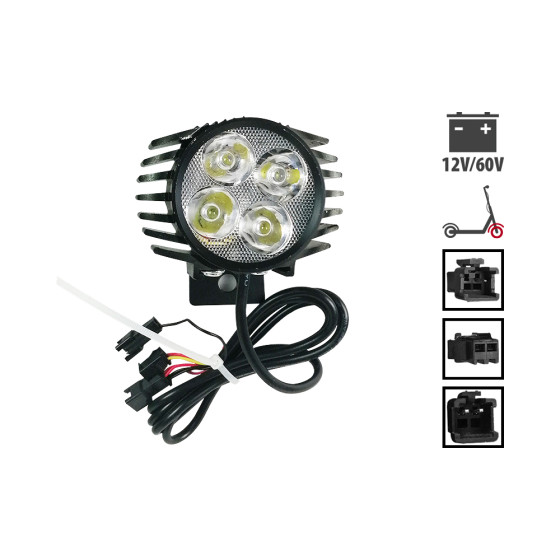 Lampe LED et klaxon avant noir pour trottinette électrique